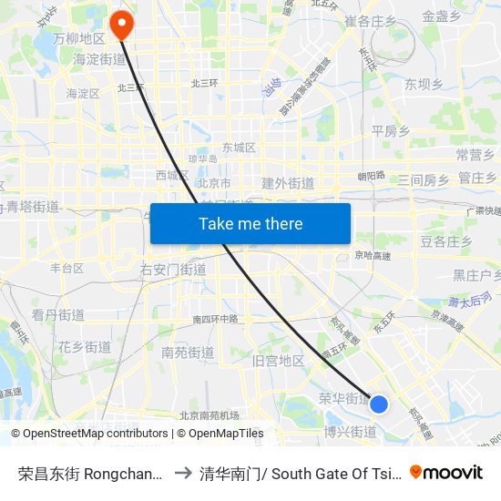 荣昌东街 Rongchang Dongjie to 清华南门/ South Gate Of Tsinghua Univ. map