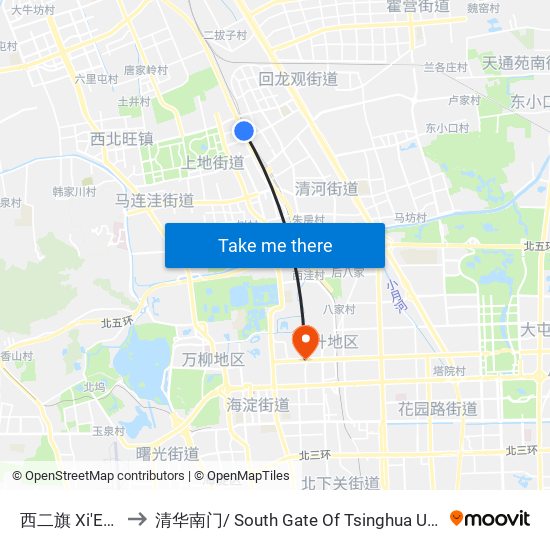 西二旗 Xi'Erqi to 清华南门/ South Gate Of Tsinghua Univ. map