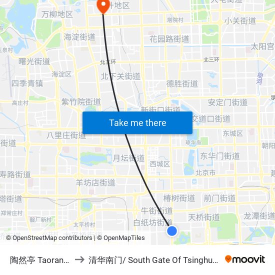 陶然亭 Taoranting to 清华南门/ South Gate Of Tsinghua Univ. map