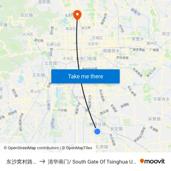 东沙窝村路口 to 清华南门/ South Gate Of Tsinghua Univ. map
