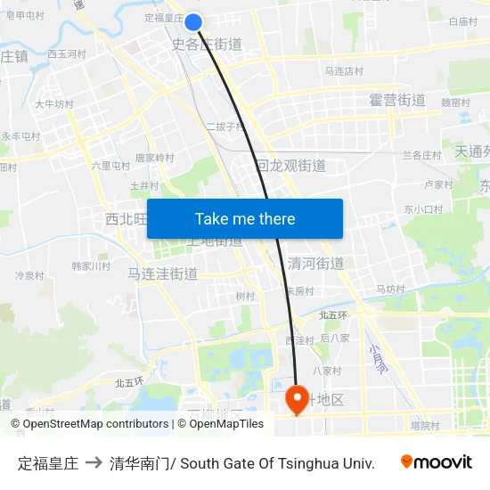 定福皇庄 to 清华南门/ South Gate Of Tsinghua Univ. map