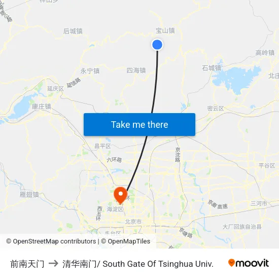 前南天门 to 清华南门/ South Gate Of Tsinghua Univ. map