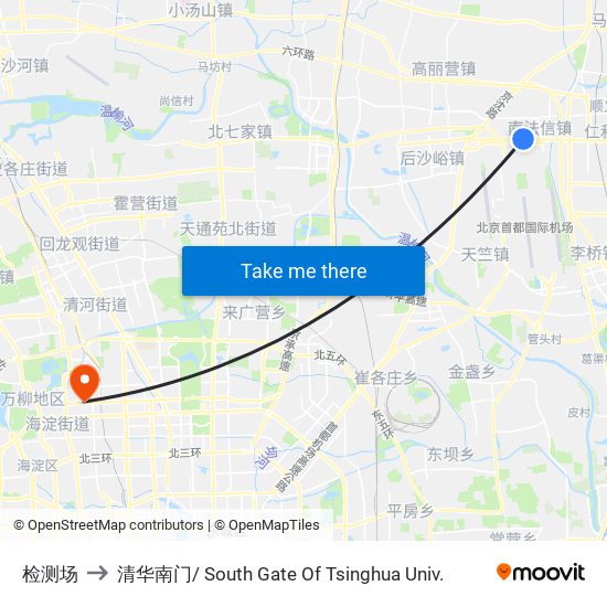 检测场 to 清华南门/ South Gate Of Tsinghua Univ. map