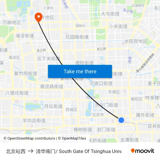 北京站西 to 清华南门/ South Gate Of Tsinghua Univ. map