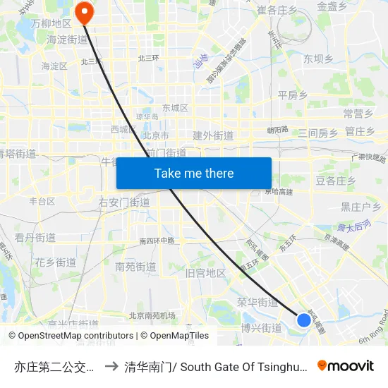 亦庄第二公交场站 to 清华南门/ South Gate Of Tsinghua Univ. map