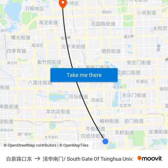 自新路口东 to 清华南门/ South Gate Of Tsinghua Univ. map