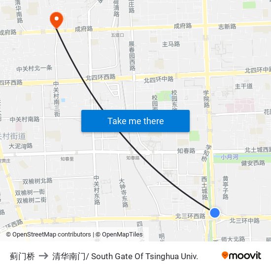 蓟门桥 to 清华南门/ South Gate Of Tsinghua Univ. map