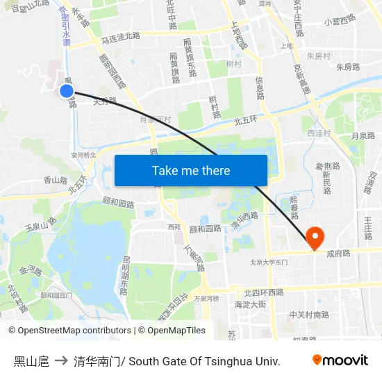 黑山扈 to 清华南门/ South Gate Of Tsinghua Univ. map