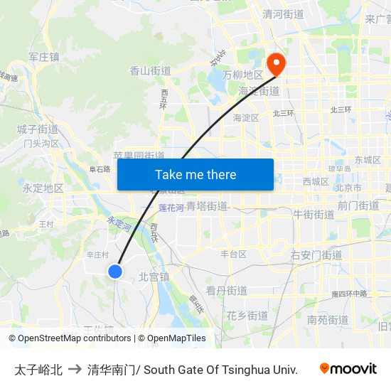 太子峪北 to 清华南门/ South Gate Of Tsinghua Univ. map