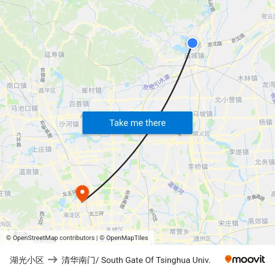 湖光小区 to 清华南门/ South Gate Of Tsinghua Univ. map