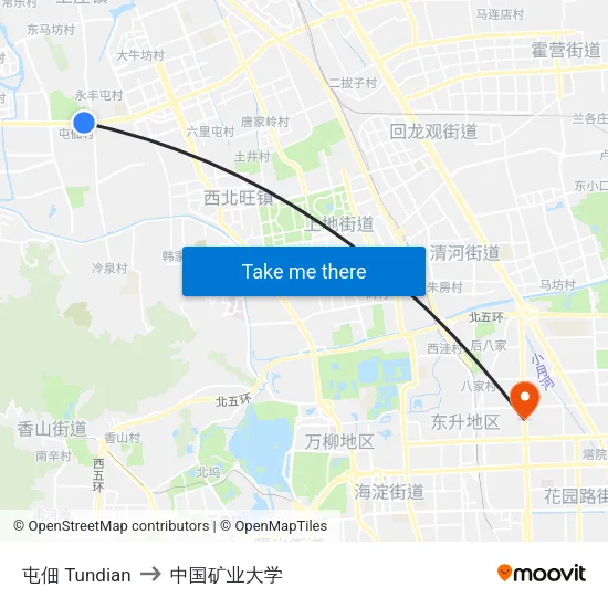 屯佃 Tundian to 中国矿业大学 map
