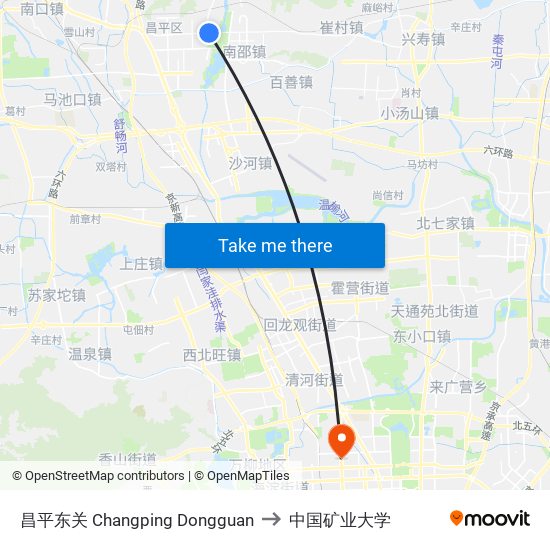 昌平东关 Changping Dongguan to 中国矿业大学 map