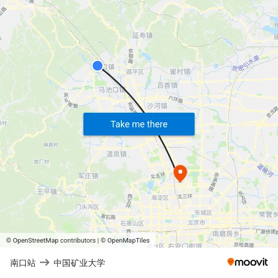 南口站 to 中国矿业大学 map