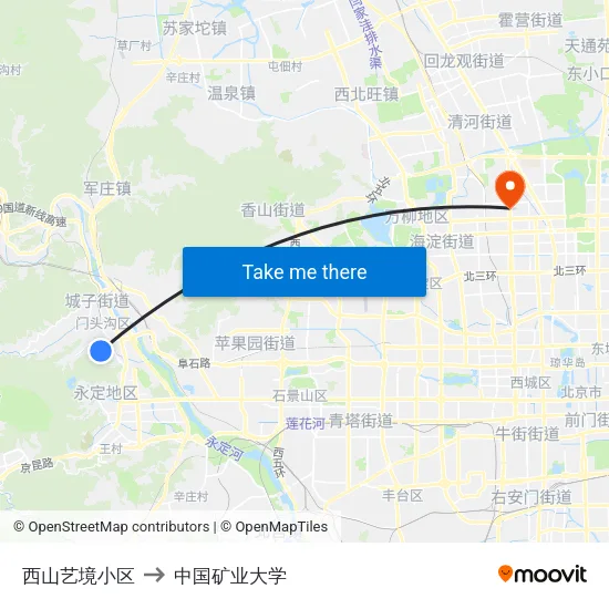 西山艺境小区 to 中国矿业大学 map