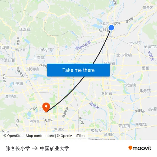 张各长小学 to 中国矿业大学 map