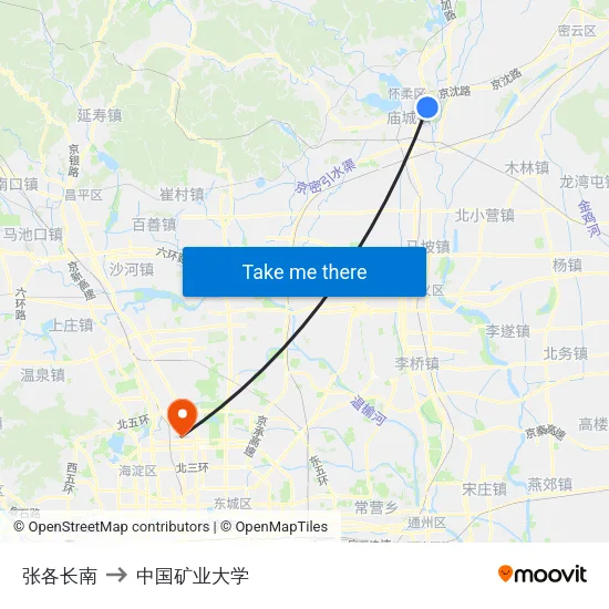 张各长南 to 中国矿业大学 map