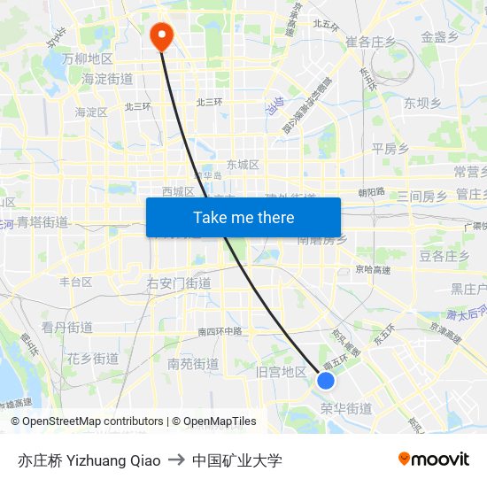 亦庄桥 Yizhuang Qiao to 中国矿业大学 map