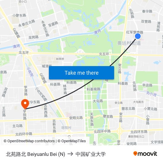 北苑路北  Beiyuanlu Bei (N) to 中国矿业大学 map