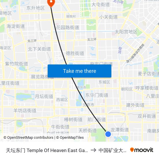 天坛东门 Temple Of Heaven East Gate to 中国矿业大学 map