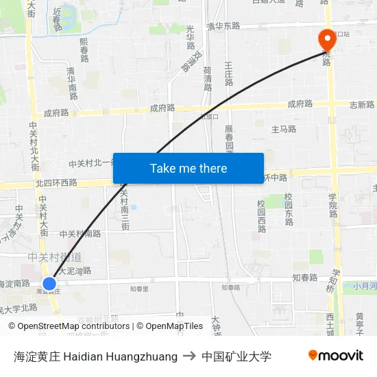海淀黄庄 Haidian Huangzhuang to 中国矿业大学 map