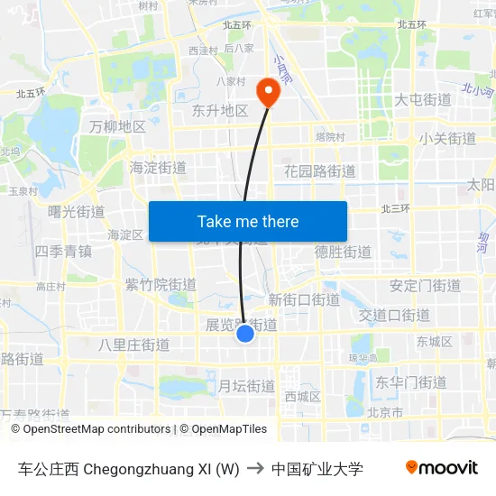 车公庄西 Chegongzhuang XI (W) to 中国矿业大学 map