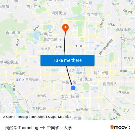 陶然亭 Taoranting to 中国矿业大学 map