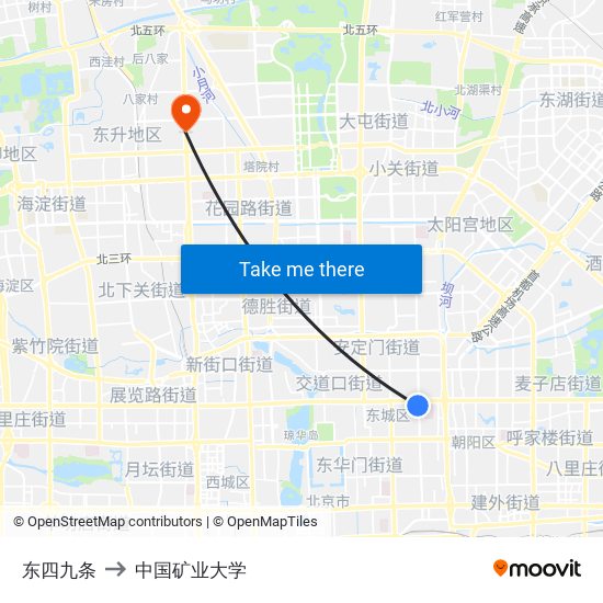 东四九条 to 中国矿业大学 map