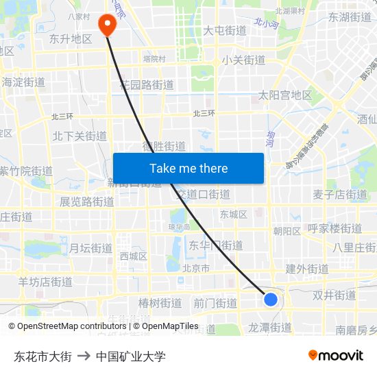 东花市大街 to 中国矿业大学 map