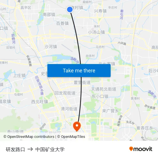 研发路口 to 中国矿业大学 map