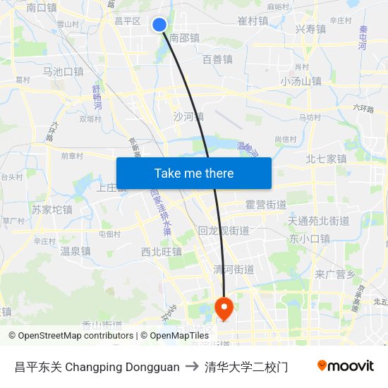 昌平东关 Changping Dongguan to 清华大学二校门 map