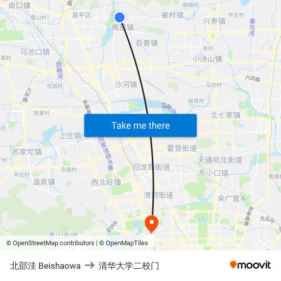 北邵洼 Beishaowa to 清华大学二校门 map