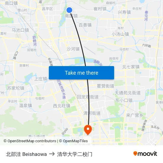 北邵洼 Beishaowa to 清华大学二校门 map