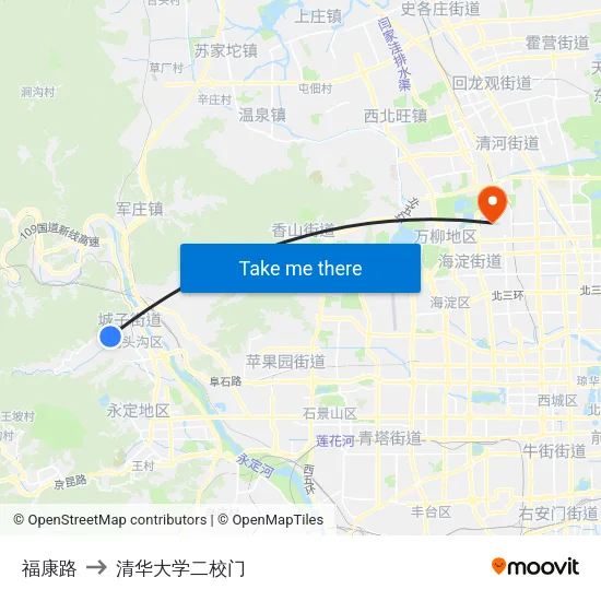 福康路 to 清华大学二校门 map
