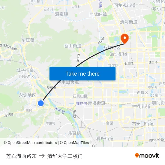 莲石湖西路东 to 清华大学二校门 map