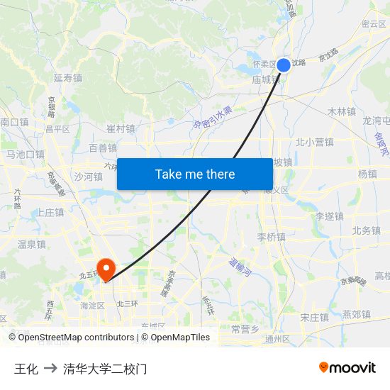 王化 to 清华大学二校门 map