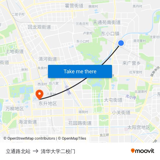 立通路北站 to 清华大学二校门 map