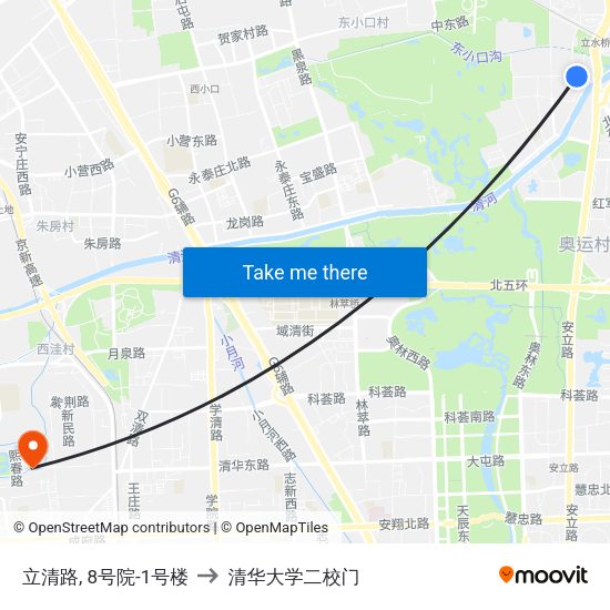 立清路, 8号院-1号楼 to 清华大学二校门 map