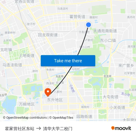 霍家营社区东站 to 清华大学二校门 map