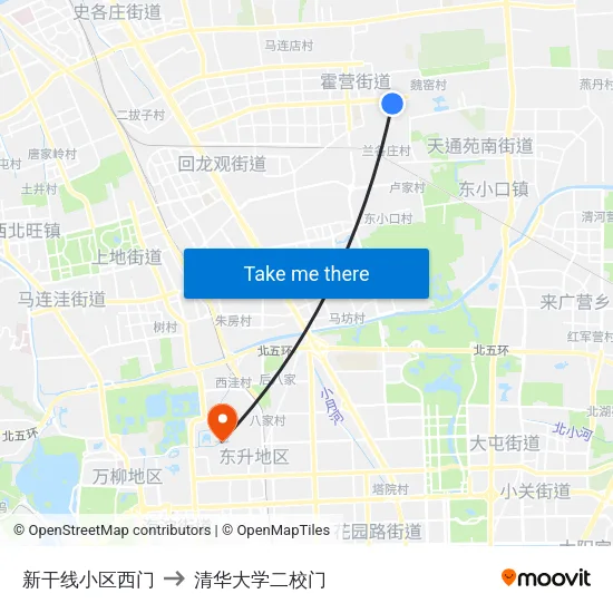 新干线小区西门 to 清华大学二校门 map