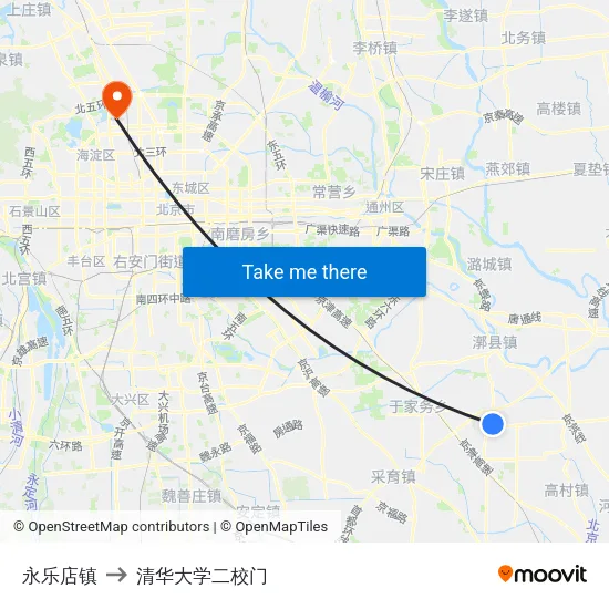 永乐店镇 to 清华大学二校门 map