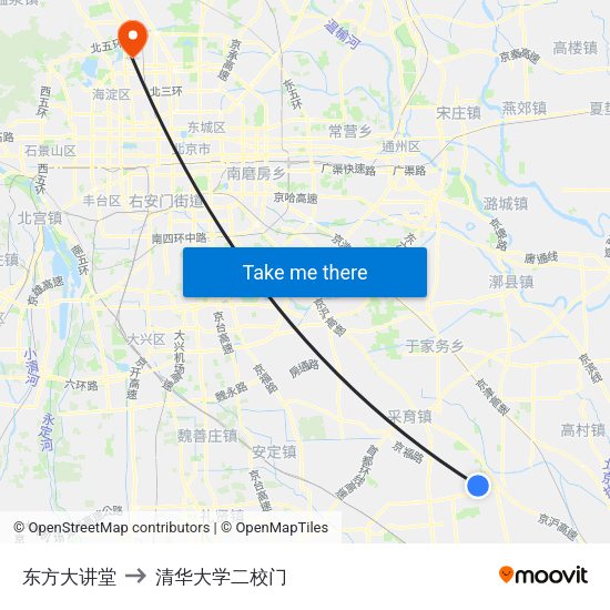 东方大讲堂 to 清华大学二校门 map