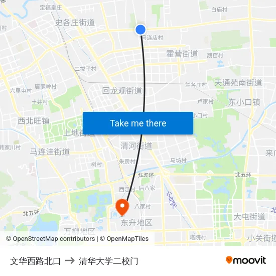 文华西路北口 to 清华大学二校门 map