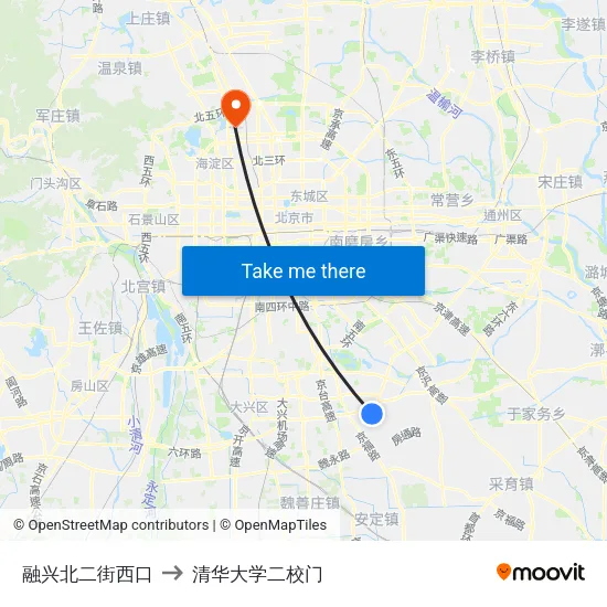 融兴北二街西口 to 清华大学二校门 map