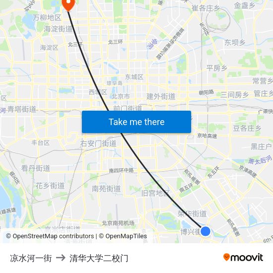凉水河一街 to 清华大学二校门 map