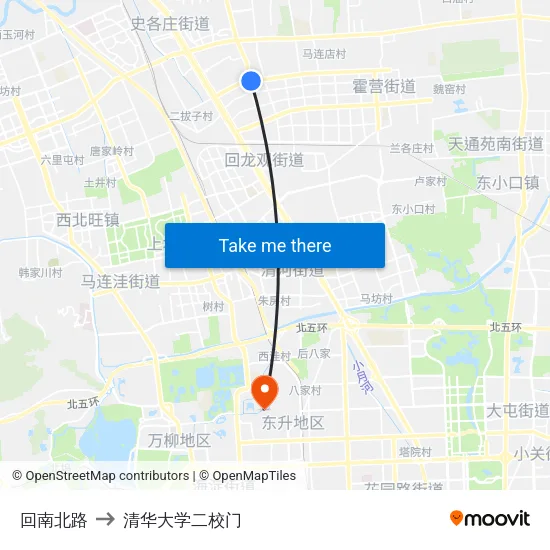 回南北路 to 清华大学二校门 map