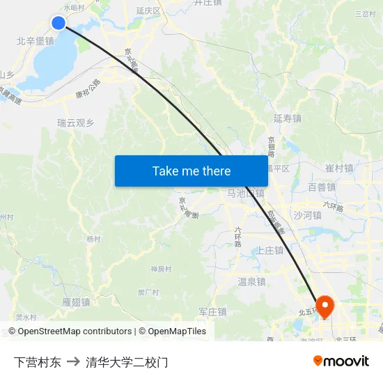 下营村东 to 清华大学二校门 map