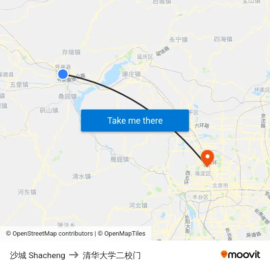 沙城 Shacheng to 清华大学二校门 map
