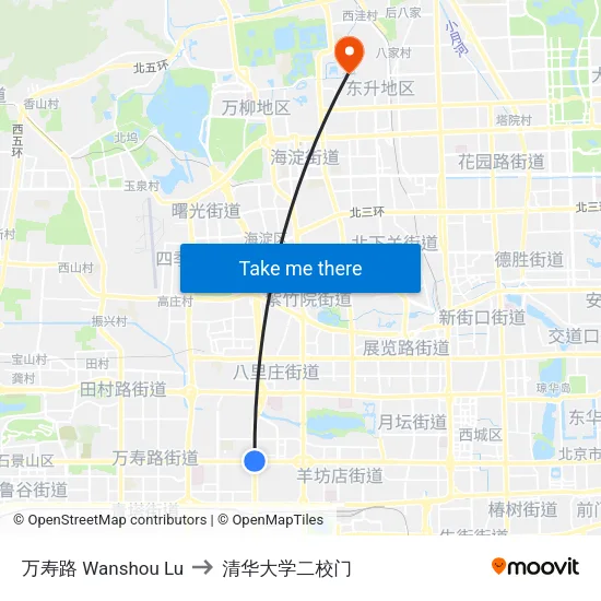 万寿路 Wanshou Lu to 清华大学二校门 map