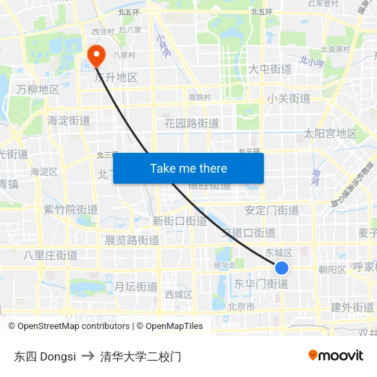 东四 Dongsi to 清华大学二校门 map