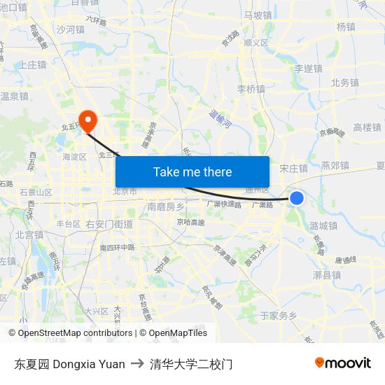 东夏园 Dongxia Yuan to 清华大学二校门 map